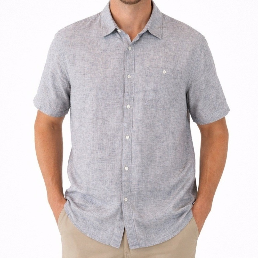 Even Tide Shirt Mens XL Tall Navy Blue Linen Cotton Blend Short Sleeve Comfort